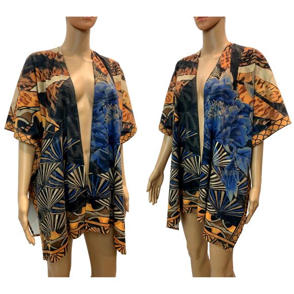 Chico's Blue & Multicolor ULTRA-SUEDE Faux Suede Wrap Oversized Ruana| OSFM - Picture 8 of 9